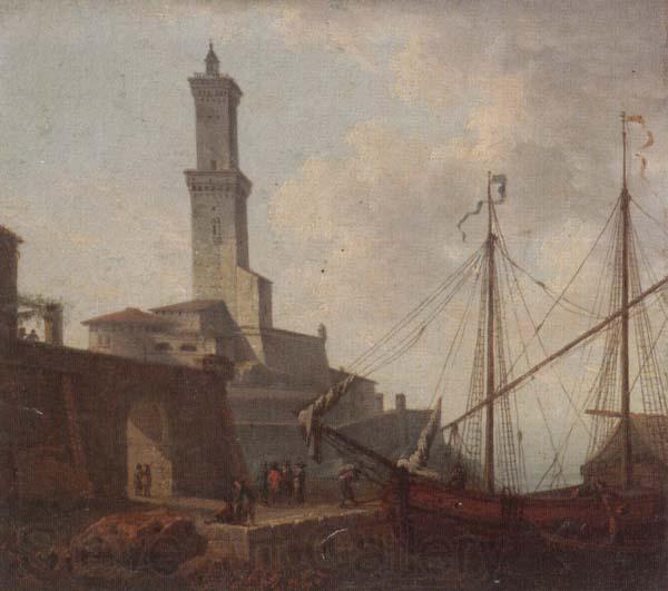 unknow artist A Port scene with figures loading a boat